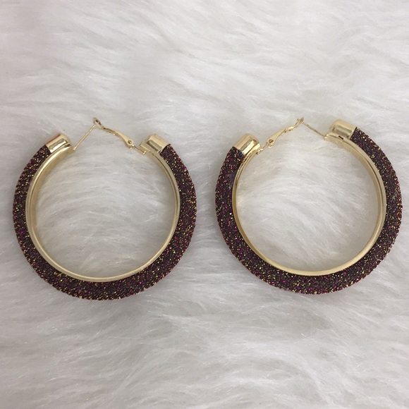 🌹3/$15 Palm Beach Pink & Gold Glitter Hoop Earrings - Picture 8 of 8